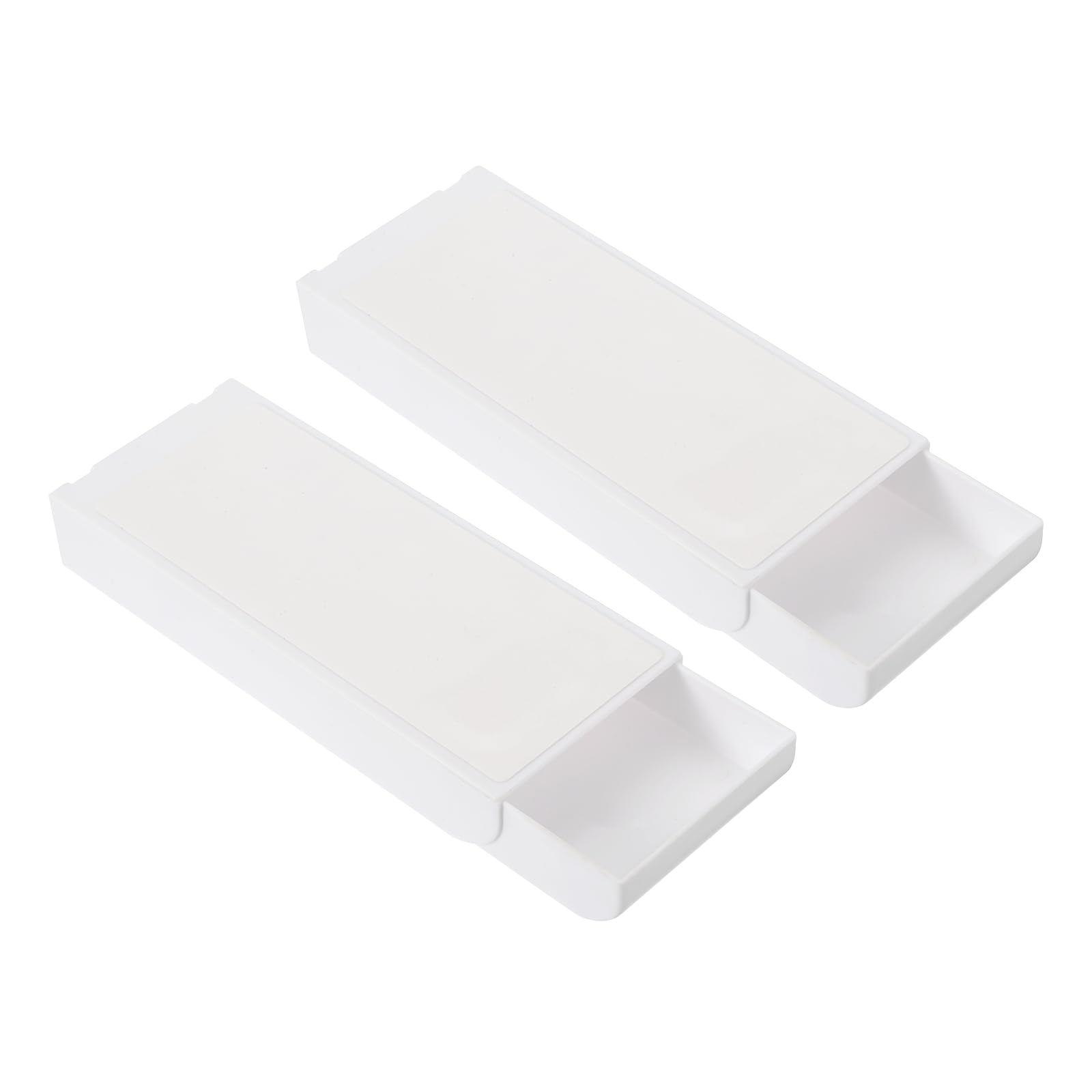 PATIKIL 2 Pack Minimalist White Under Table Drawer, Slide Out Hidden Self-Adhesive Pencil Tray Drawer Storage Organizer for Office, Home, Kitchen