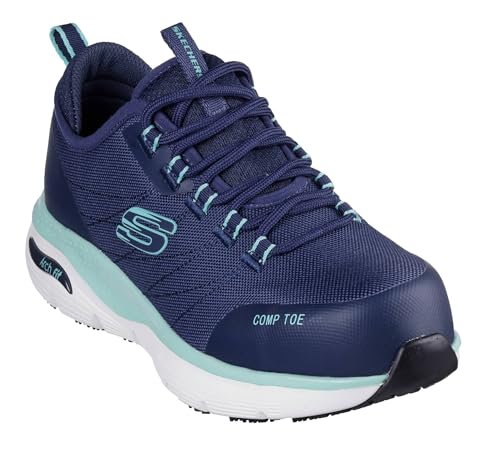 Image of Skechers Women's Arch Fit Sr Ebinal Work Shoes, Navy/Aqua Textile/Synthetic, 8 UK