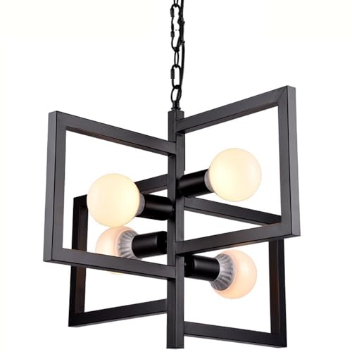 Lustre industriel haut de gamme en fer noir à 4 lumières pour salon rétro