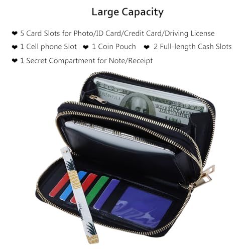 Image of XEYOU Double Zipper Long Clutch Wallet Cellphone Wallet for Women with Removable Wristlet Strap for Credit Card, Cash, Coin, Bill