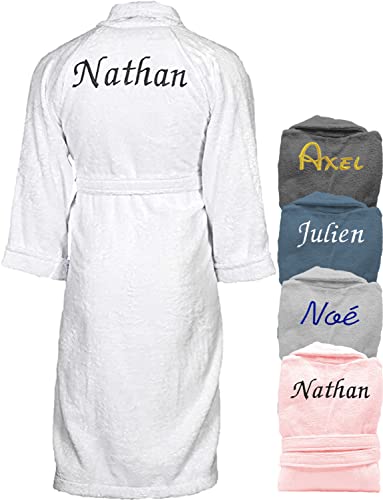 kdo-magic - Peignoir de bain personnalisé - homme et femme - Brodé avec un prénom - Plusieurs coloris - Cadeau original (Blanc, m)