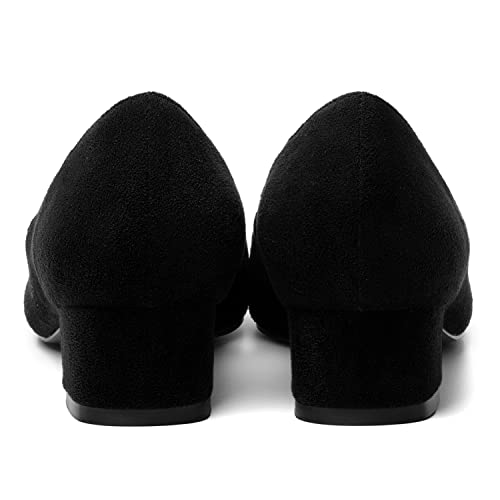 MERRORI Womens Square Toe Suede Casual Slip On Office Chunky Low Heel Pumps Shoes 1.5 Inch4