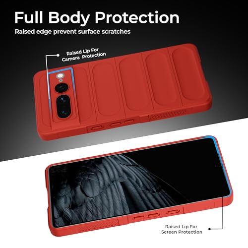 Image of A rtistque Liquid Silicone Stripes Back Cover Case for Google Pixel 7 Pro | with Camera Protection | with Inner Fabric | Anti Slip Grip | AirBag Case - Red