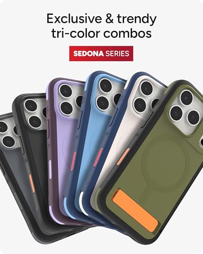 Image of ZAGG Sedona Snap Case with Kickstand for iPhone 17 Pro - Green Sea Kelp, Drop Protection (13ft /4m), Multi-Layer Protection, with Camera Button, MagSafe Phone Case with Impact-Absorbing Bumpers
