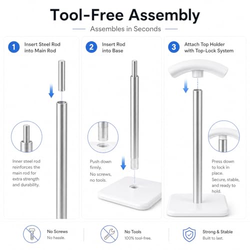 Image of Street27 Headphone Stand for Desk - Aluminum Alloy Desktop Headset Holder with Anti-Slip Base | Gaming Headphones Stand for PC, Studio & Office Use (WHITE)
