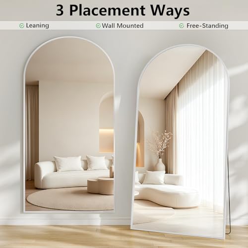 Image of Mirror Full Length, 78 inchx35 inch Oversized Arched Floor Full Length Mirror with Stand, Room Decor Big Full Body Floor Mirror with HD Tempered Glass Aluminum Frame for Bedroom Living Room, White