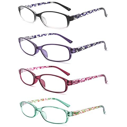 BOSAIL 4 Pack Reading Glasses Blue Light Blocking,Fashion Ladies Spring Hinge Readers with Pattern Print,Anti Glare UV Eyeglasses for Women 2.5 Cover