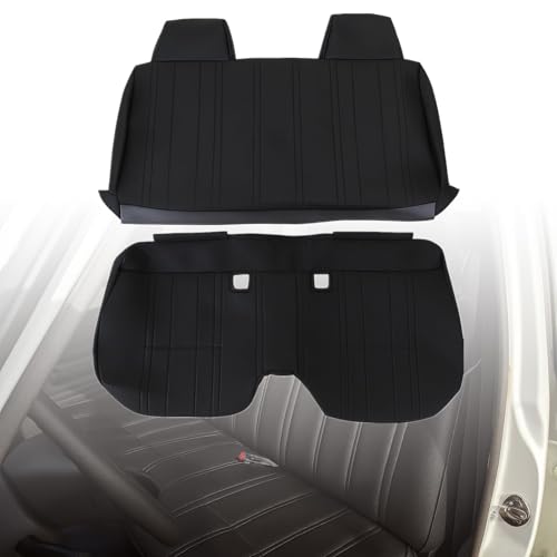 SecosAutoparts Front Bench Seat with Molded Headrest Front Bottom and Top Lean Back Black Leather Seat Covers Compatible with Toyota Pickup Hilux 1987 1988 1989 1990 1991 1992 1993 1994