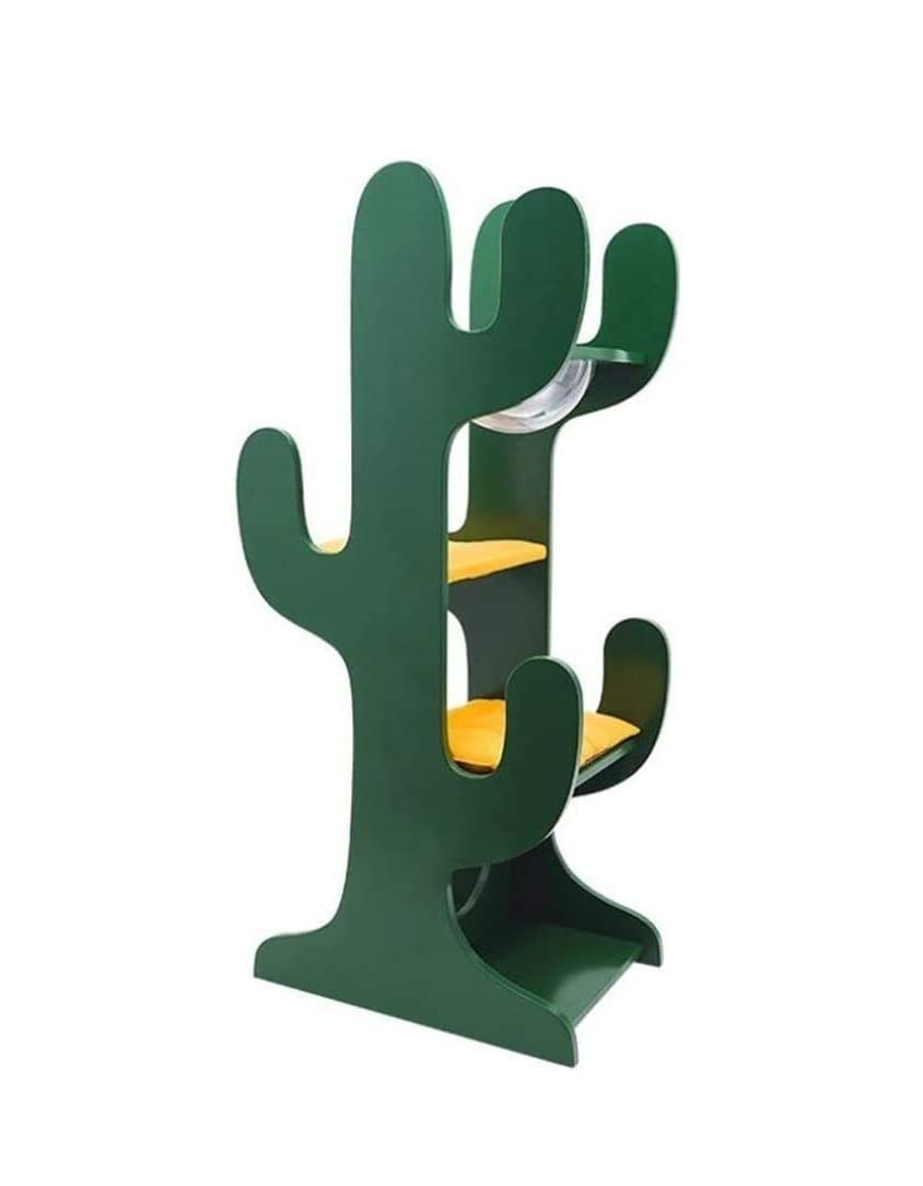 Albero Tiragraffi per Gatti Piattaforma di Riposo Albero Rampicante per Gatti Struttura per Arrampicarsi per, Capsula Spaziale, Casetta per in Legno Massello Multistrato, A Forma di Cactus