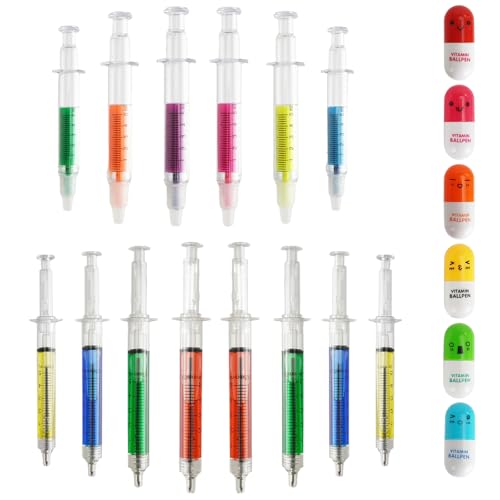 WATUNID Lot de 20 stylos à bille rétractables en forme de seringue - Surligneurs mignons - Stylo fantaisie pour infirmières, infirmières, étudiants -...