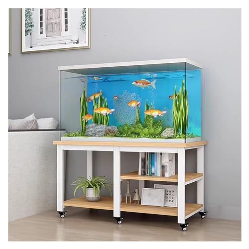 Rolling Fish Tank Stand with Wheels - 20/30/10 Gallon Metal &amp; Wood Aquarium Rack, 77cm Tall Terrarium Holder with Storage, Perfect for Aquatic &amp; Reptile Enthusiasts