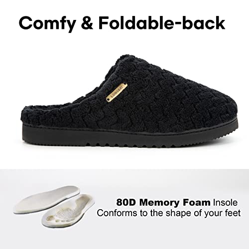 Longbay Women's Comfy Coral Fleece Memory Foam Slippers With Comfy Flannel Upper Slip On House Shoes For Indoor Or Outdoor (7-8, Black) #TOP2