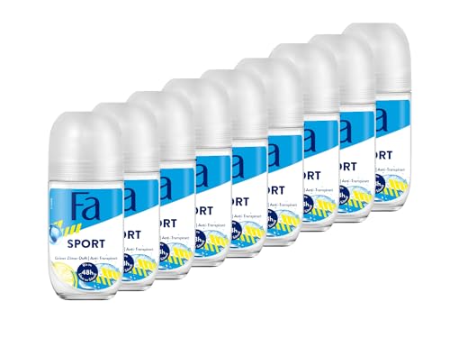 Fa Desodorante Roll-on Sport (9 x 50 ml), antitranspirante con hasta 48 horas de protección contra el sudor y el olor corporal, desodorante con el aroma fresco y vigorizante de cítricos verdes