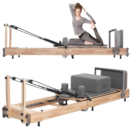 GNNymphyte Pilates Reformer, Oak Wood Foldable Reformer Pilates Machine & Equipment for Home Use and Gym Workout(Gray)