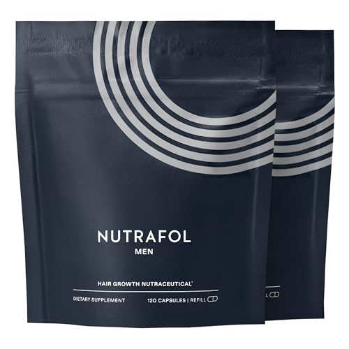 Nutrafol Men's Hair Growth Supplements, Clinically Tested for Visibly Thicker Hair and Scalp Coverage, Dermatologist Recommended - 2 Month Supply, 2 Refill Pouches