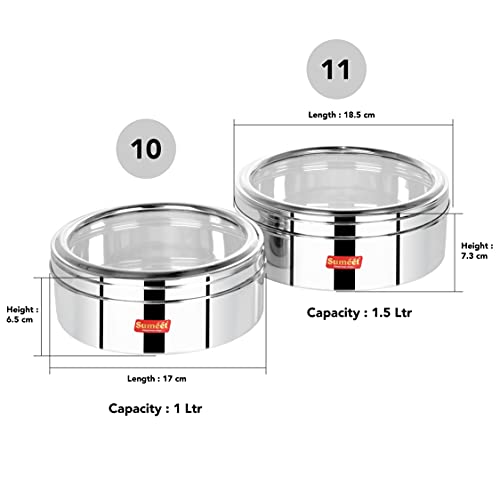 Image of Sumeet Stainless Steel Flat Canisters /Puri Dabba /Storage Containers With See Through Lid Set Of 2Pcs (1Ltr, 1.5Ltr), Beige