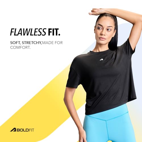 Image of Boldfit Tshirt for Woman Relaxed fit Gym Tshirt for Women Workout Lightweight t Shirt for Woman Breathable Women t Shirt Round Neck t Shirts for Ladies Gym Dress