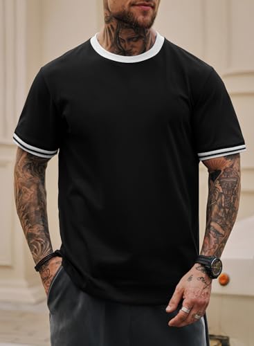 Mens Ringer Tshirt Casual Heavyweight Summer Crewneck Short Sleeve Shirts (S-XXL)4