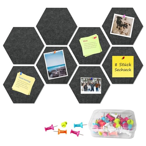 Sechseckige Filz Pinnwand, 8 Stück Memoboard Filz, Selbstklebende Sechseckige Korkplatte, mit 50...