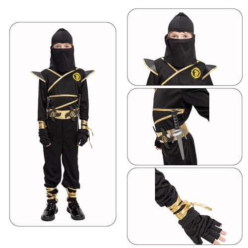 Jazgrom Ninja Costume For Kids With Accessories For Boys Toddler Halloween Costumes Dress Up Birthday Role Play Golden thumb #2