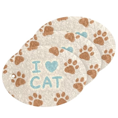 I Love Cats - Esponjas absorbentes limpias, borrador mágico, esponjas de cocina antiarañazos para lavar platos para limpiar sartenes de cocina, vajilla y utensilios de cocina antiadherentes (3
