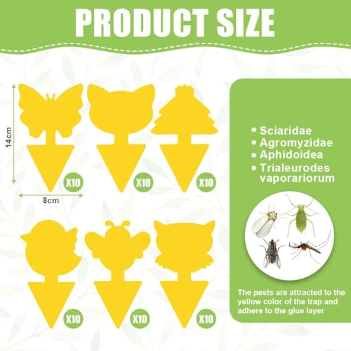 Flintronic Fruit Fly Traps,66 Pack Yellow Double-sided Fungus Gnat Sticky Catcher, Double-Sided Fly Catchers - Image 2