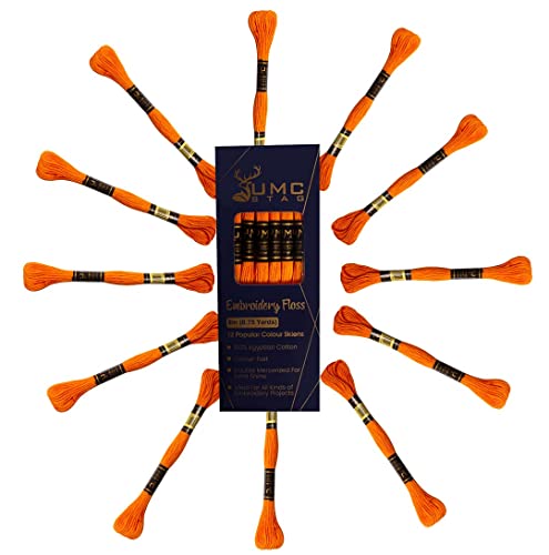 Image of UMC STAG 12 Pieces Tangerine Colour 740 /316 Premium Embroidery Thread | 100% Egyptian Cotton Premium Skeins | Cross Stitch Embroidery Floss | Oeko TEX Certified Stranded Cotton (Tangerine)