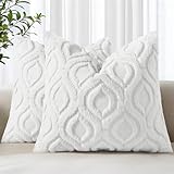 decorUhome Cozy Textured Throw Pillow Covers 18x18 Inch Set of 2, Soft Plush Faux Wool White Accent Couch Pillow Covers for Modern Farmhouse Sofa Bed Living Room