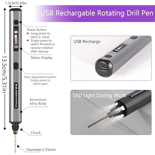 Image of AM ARROWMAX Mini Electric Drill Pen with Benchtop Press, 5-Speed, 10 Small Drill Bits with Aluminium Box, LED Lights, OLED Display, Resin Drill Set For Jewelry Making, Plastic, Wood (SDS ULTRA PLUS)