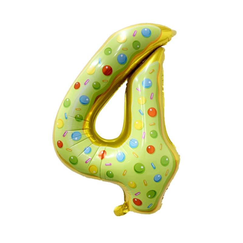 Image of multicolor donuts candy 32 inches 4 numbers shape large big foil helium balloons for party decorations in happy birthday anniversary office items materials set pack
