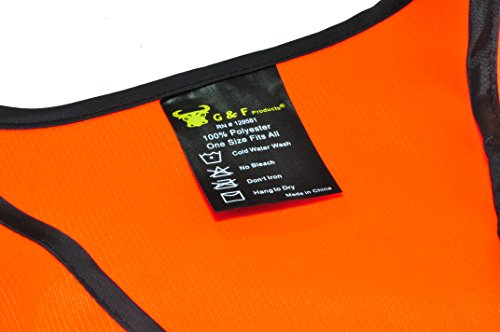 G & F 41113 Industrial Safety Vest With Reflective Stripes, Neon Orange #TOP4