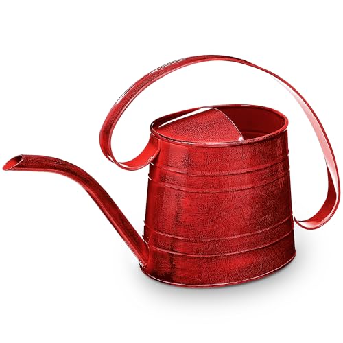 Headwind Danbury Small Watering Can, Indoor Plants Metal Watering Can with Long Spout, 0.5 Gallon Vintage Powder-Coated Steel Plant Watering Can, Indoor & Outdoor – Cayenne Red