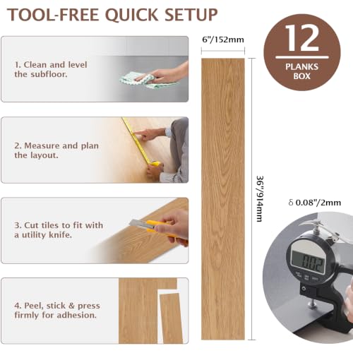 Fablioflo Peel and Stick Floor Tile, 12 Pcs 18 Sq.Ft Waterproof Wood Grain Luxury Vinyl Plank Flooring, Easy DIY Self Adhesive Vinyl Floor for Kitchen, Living Room, Bedroom, RV, Natural Beige Oak by FABLIOFLO - Used condition - Image 8