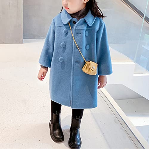 Kids Girls Dress Coats Winter Warm Long Jacket Cloak Button Trench Coat Pockets Peacoat Outerwear Clothes 2-7 Years (6-7 Years, Blue) #TOP4