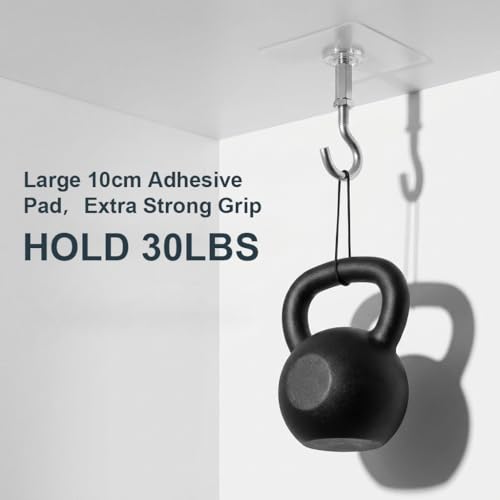 Image of HASTHIP 4Pcs Ceiling Hooks Adhesive Heavy Duty Stick On Ceiling Hangers with Large Adhesive Pads for Hanging Plants Pots, Lights Wind Chimes and Home Storage