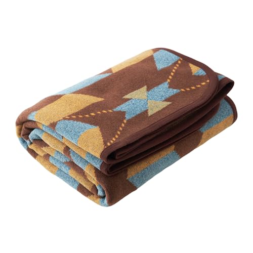 PuTian Merino Wool Blanket, Soft for Camping,63" x 87", Brown Geometry