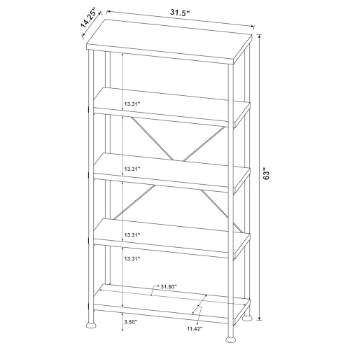 Coaster Home Furnishings Analiese Rustic Industrial 4-Tier Bookcase Etagere Bookshelf Office Storage Book Shelf Engineered Eco-Friendly Wood Look Laminate Sturdy Black Steel Base Grey Driftwood 801546 - Image 3
