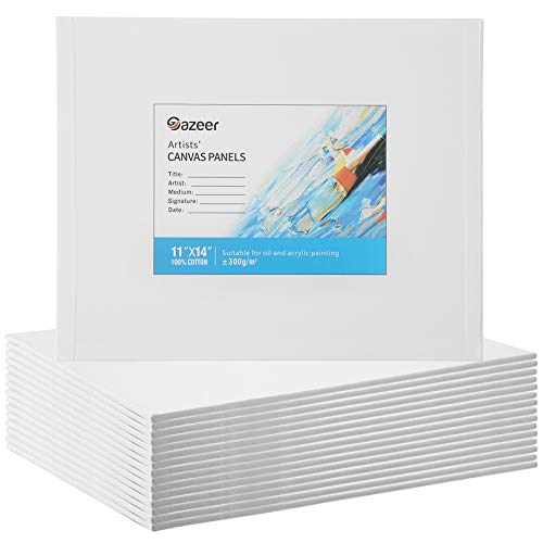 Gazeer Super Value 16Pcs Canvas Panels Artist Painting Canvas Panels - 11x14 Inch - 8 Oz. Canvas Boards for Oil & Acrylic Painting
