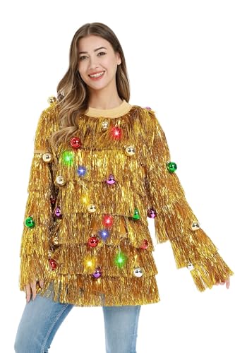 LED Ugly Christmas Sweater for Women, Unisex Men Xmas Pullover with Light for Party Festive