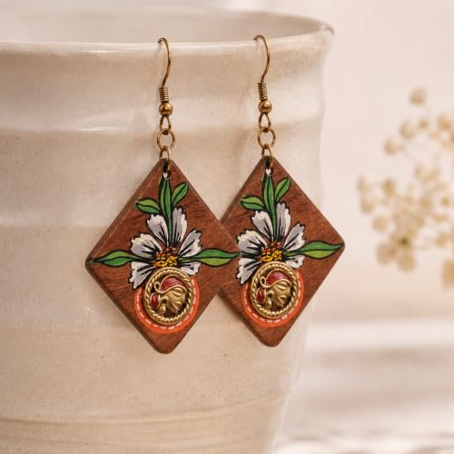 Image of Handcrafted Tribal Wooden Earrings Collection for Women - Butterfly, Princess & Modern Geometric Statement Designs