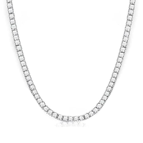 4mm Tennis Necklace for Women - 18K White Gold Plated Hypoallergenic, Round 5A Cubic Zirconia Faux Diamond Tennis Chain, 16/18/20/22 Inch for Men and Women