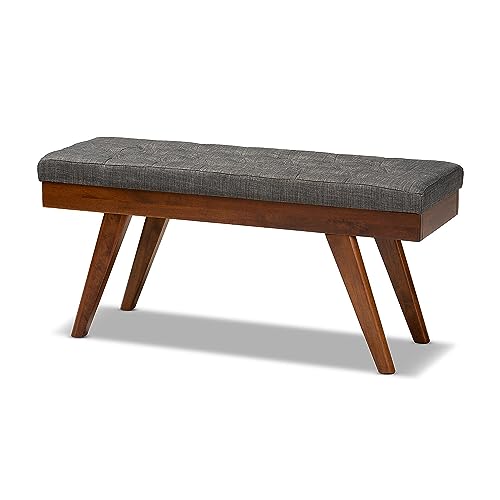 Baxton Studio Alona Mid-Century Modern Medium Grey Fabric Upholstered Wood Dining Bench