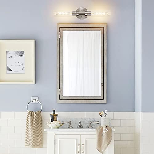 Santostock 21.3'' Modern Sconces Wall Lighting W/Clear Glass, Brushed Nickel Bathroom Vanity Light Fixture Horizontal And Vertical, 2-Light Wall Mount Lamps For Mirror Hallway Kitchen Living Room #TOP3