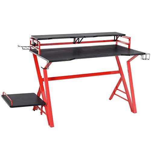 HOMCOM Mesa para Gaming Escritorio para Computadora con Soportes Mesa de Trabajo Simple Mesa de Estudio 168x66x92.5cm Carga 30 kg