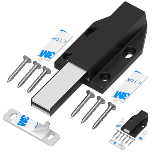 Magnetische Push Verriegelung ohne Nagelinstallation Tonitrui Heavy Duty Schrank Türöffner Tip On für Türen Beschlag Möbel Schubladen Drucköffner Schranktür Öffner Magnetschnäpper(Schwarz 2 Stück)