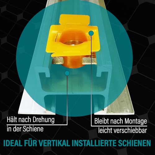 VOOXA Premium 20 Stück Edelstahl A2 SCHIENENMUTTER M8 mit FIXIERHILFE aus Kunststoff, Schiebemutter mit Teilverzahnung, für Profile 41/21 und 41/41, Einfache und schnelle Montage