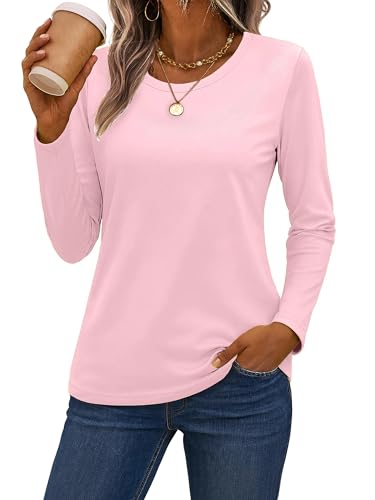 SMENG Long Sleeve Shirt for Women Tee Shirt Cotton Tops Crew Neck T Shirts Lightweight Casual Tops Workout Shirt Pink M