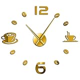 SXDMOUBK Orologio da Parete Gigante Fai-da-Te per caffè, Senza Cornice, Design Moderno, a Forma di Tazza di caffè, Decorazione per la Cucina, Oro 37 Pollici (90 cm)