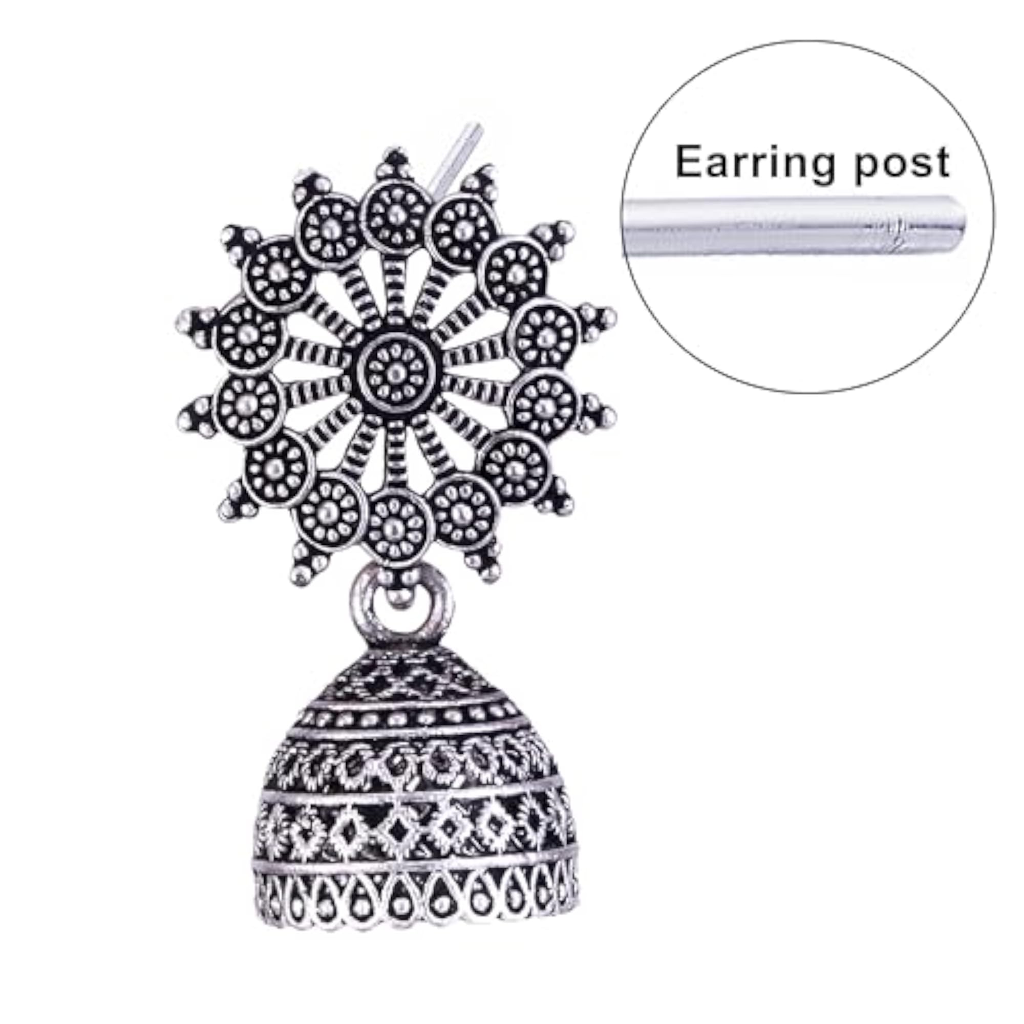 Women's Oxidised Silver Stylish Jhumka Earrings with Pearl Accents