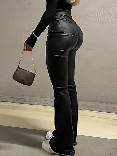 Women's Wide Leg Casual Pants Spring Faux Leather Pants and Leg-Lengthening4